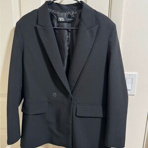 Zara Women's Classic Blazer Button Black Suit Jacket